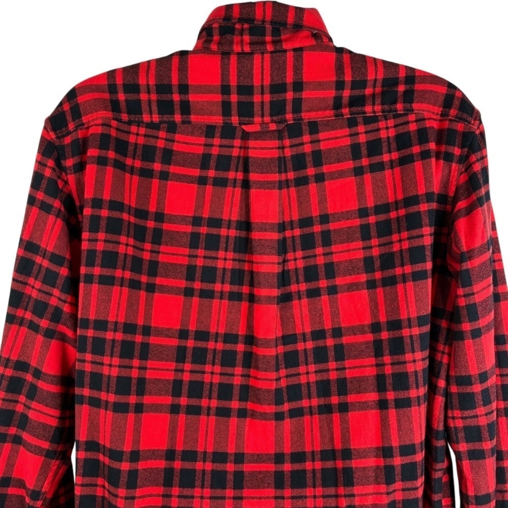 Land's End Men's Sz XL Tall Traditional Fit Red Black Plaid Flannel Button Up - Picture 9 of 11